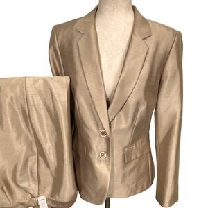 John Meyer Pant Suit Womens 8 Champagne Gold Shantung Shimmer Luxury Mob Wife